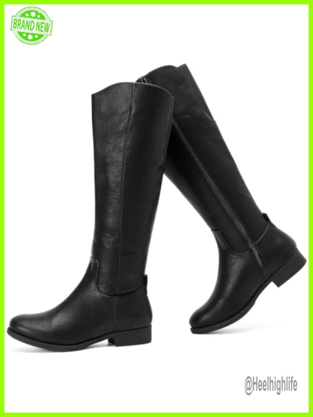 Faux Leather Knee High Riding Boots Round Toe Side Zip Flat